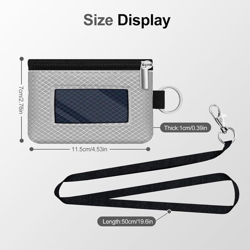 CCUMI Minimalist RFID Blocking Small Wallet with ID Window,WaterResistant Zip Id Case Wallet with Lanyard Keychain for Cards,Cash,Travel,Women,Men (Light gray/Dark blue) - Image 5